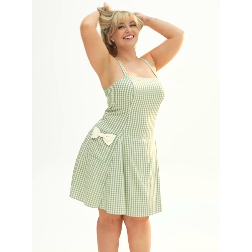 Torrid Retro Chic Fit & Flare Dress Green Gingham Mini Dress Womens Plus Size 24 - Picture 2 of 11